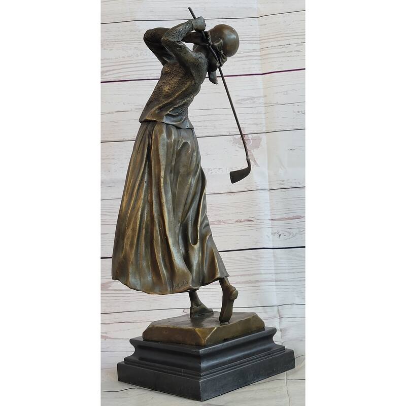 Golf Lover Mothers Day Female Golfer Club Bag Bronze Marble Sculpture Statue