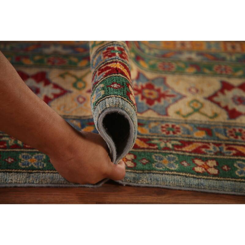 Geometric Blue Kazak Oriental Area Rug Handmade Wool Carpet - 9'11" x 12'8"