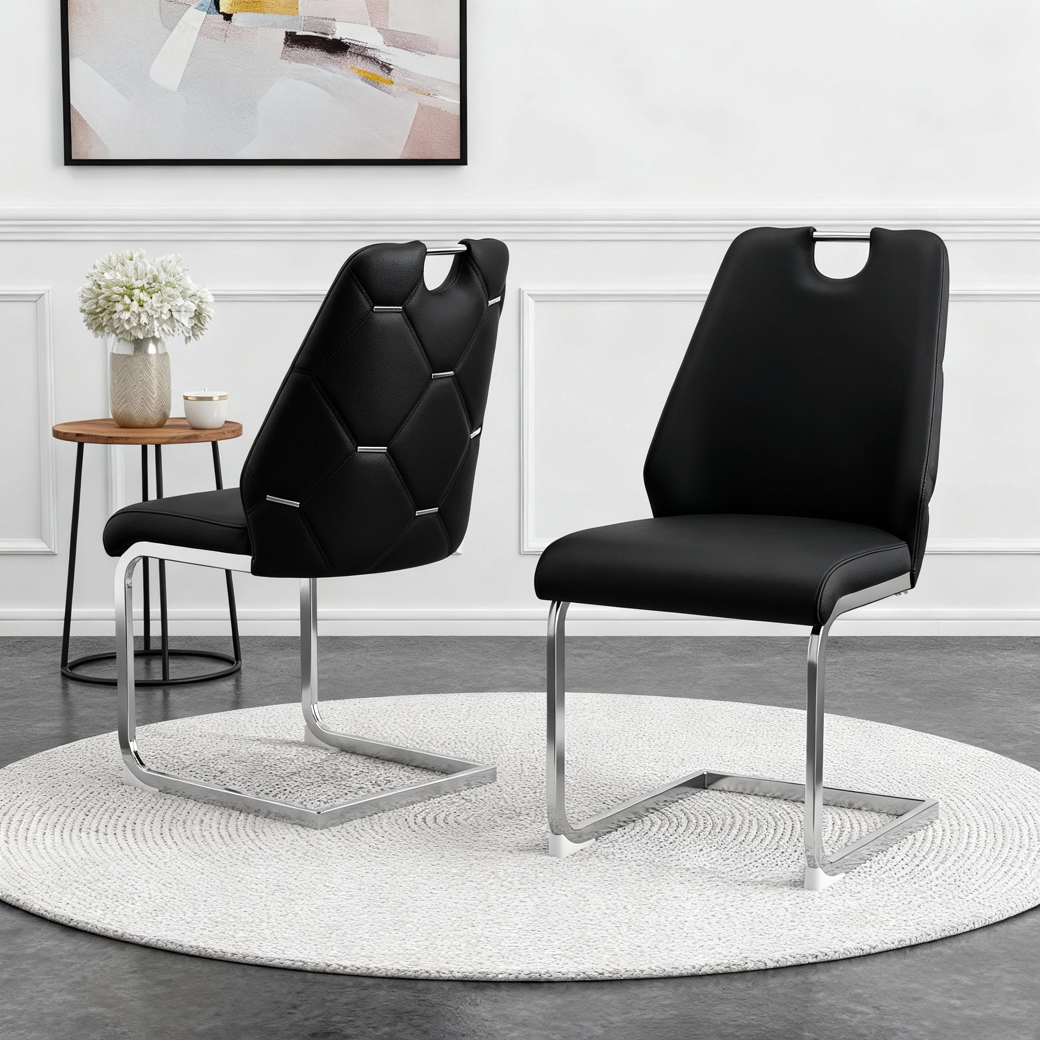 Black Faux Leather Dining Chairs,Set of 2
