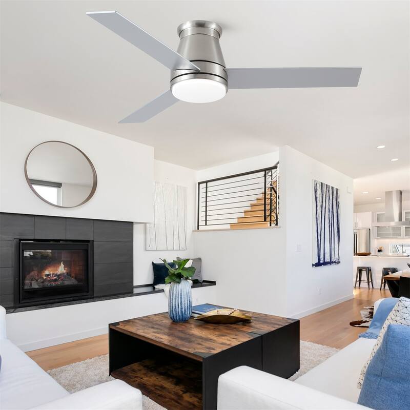 48" Bruched Nickel Lowe Profile Ceiling Fan with Light - Brushed Nickel