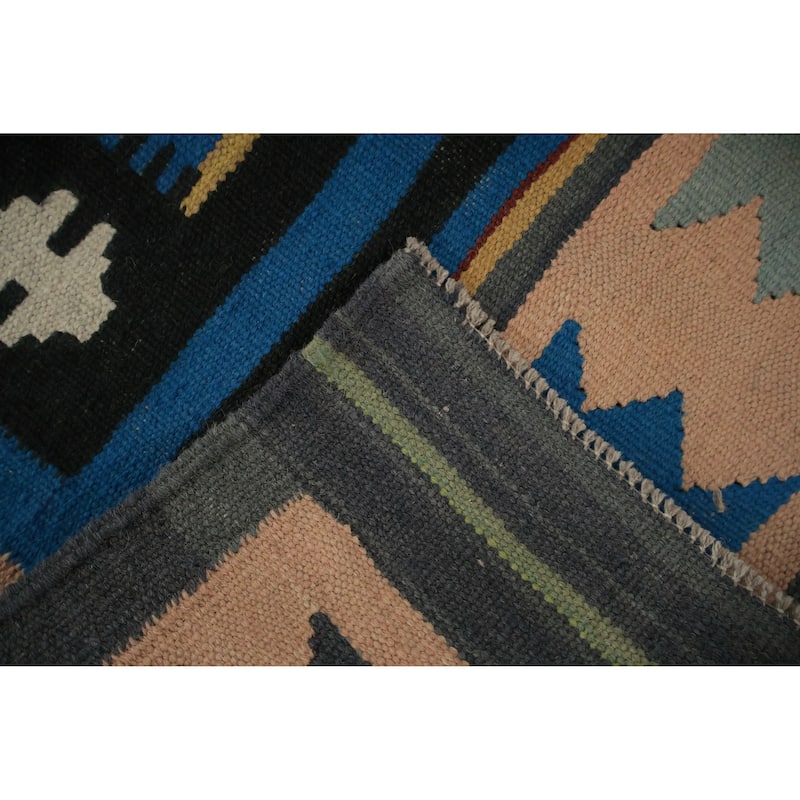 Hand Woven Oriental 100% Wool Carpet Southwestern Tribal Navy Blue & Blues Kilim Area Rug - 6' 11'' X 4' 5''