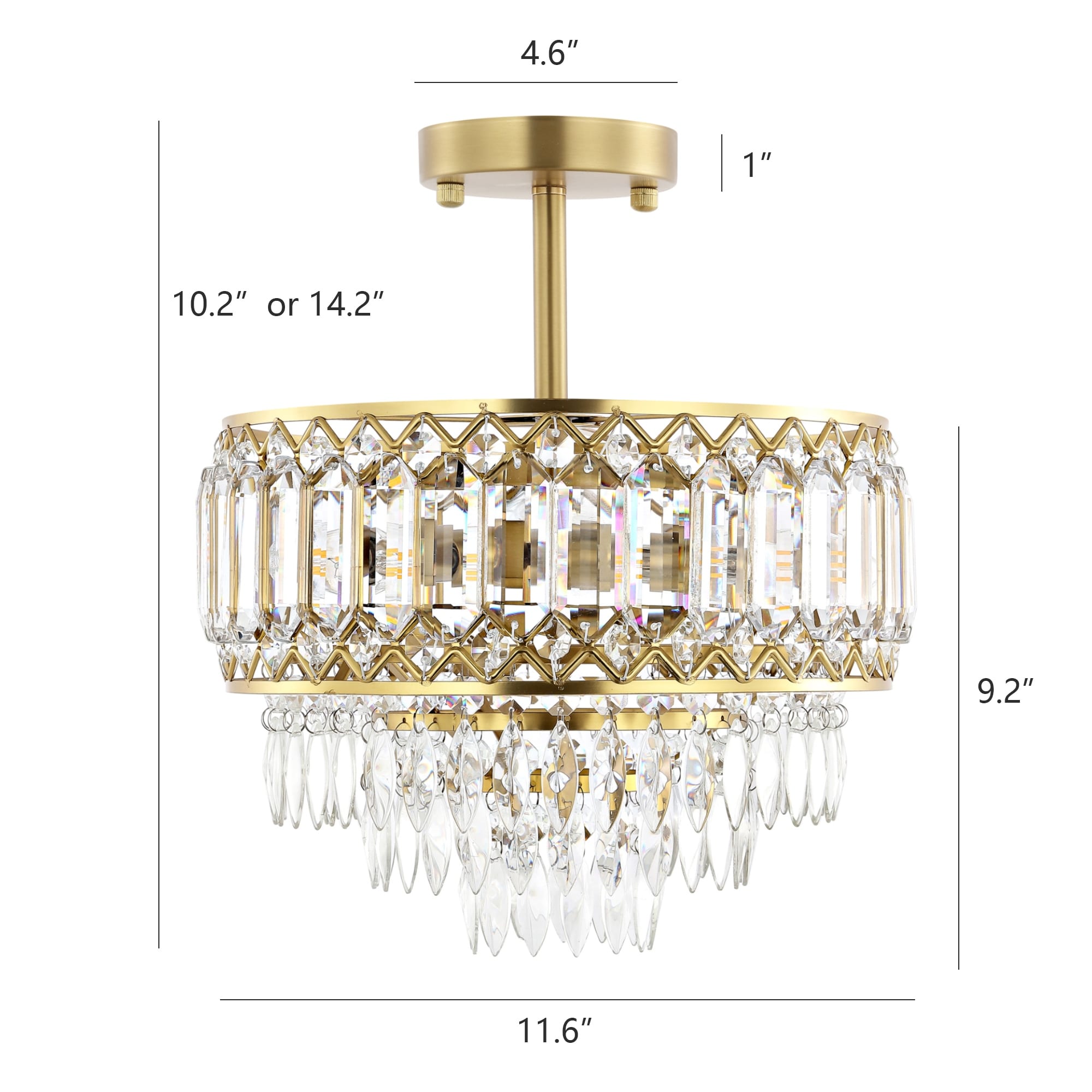 Dimmable Crystal Semi-Flush Mount Ceiling Light with 3 Lights-image