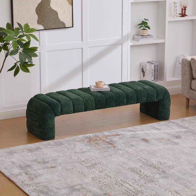 69.7" W Modern Chenille Bedroom Entryway Bench with Wood Legs