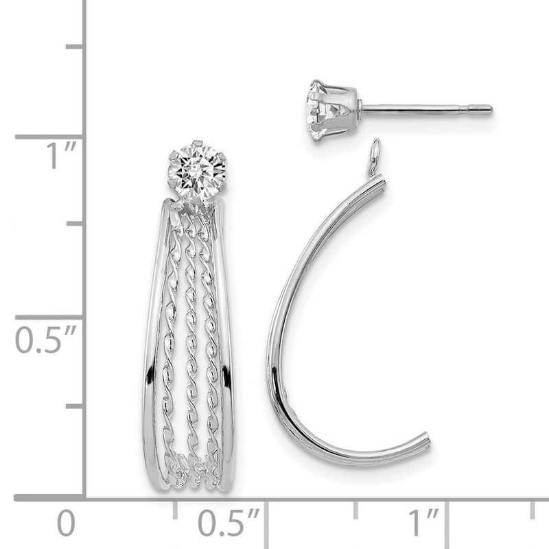 Curata 14k White Gold Twisted J Hoop Jacket with Cubic Zirconia Stud Earrings (8mm x 21mm)