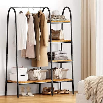 Metal Garment Rack with 4-Tier Wood Storage Shelves - 15.75"D x 39.4"W x 59"H