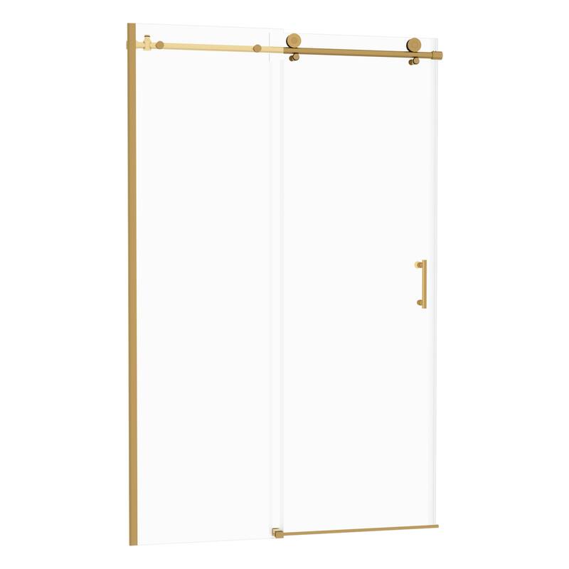 48"W x 76"H Gold Stainless Steel Single-Slide Shower Door with 8mm Tempered Glass – Reversible Left or Right Installation