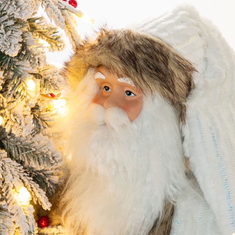 Glitzhome 4ft Oversized Christmas Woodland Santa with 5ft Pre-Lit Flocked Artificial Christmas