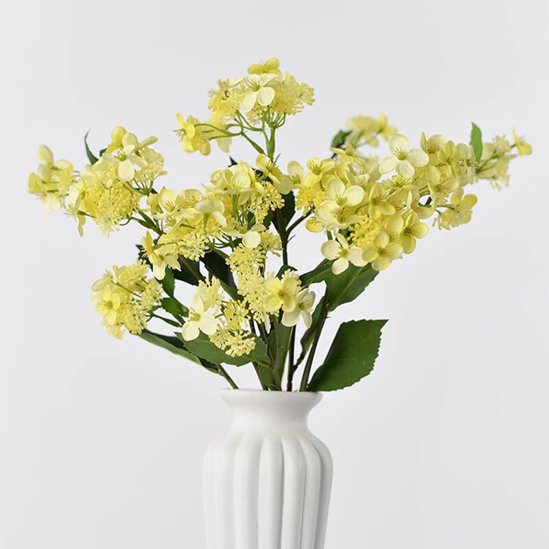 Yellow Silk Decorative Artificial Hydrangea(Pack of 1 Branch)