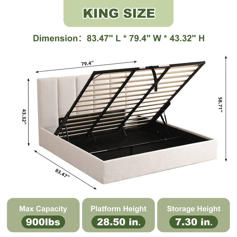 Modern Upholstered Lift-Up Storage Platform Bed with Headboard