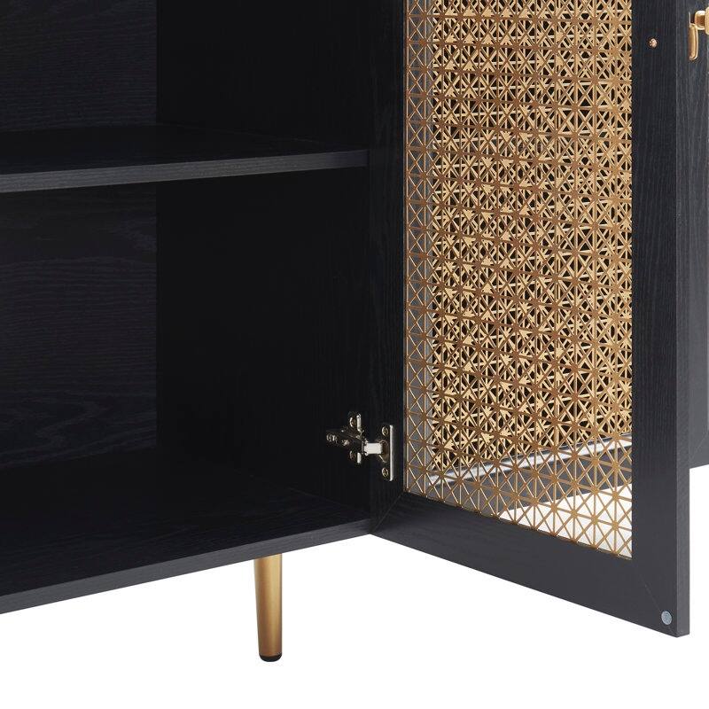 61.7''W Four Door Wood Buffets and Sideboards Storage Cabinet with LED Light