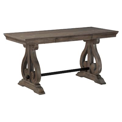 Luon Writing Desk, Traditional Classy Dark Oak Brown Veneer, 60 Inch