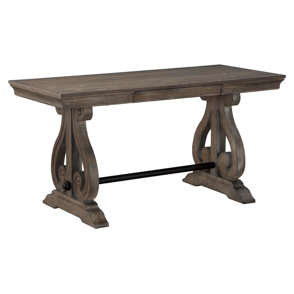 Luon Writing Desk, Traditional Classy Dark Oak Brown Veneer, 60 Inch