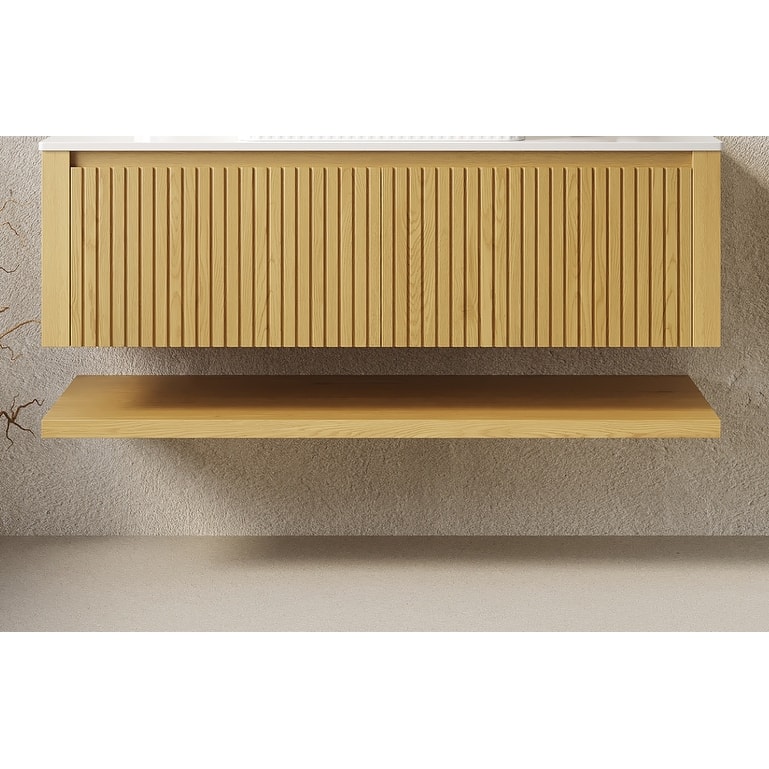 GDFStudio - Hizon 48" Wall-Mounted Plywood Bathroom Storage Cabinet ONLY, Corolla Oak Finish, NO Basin