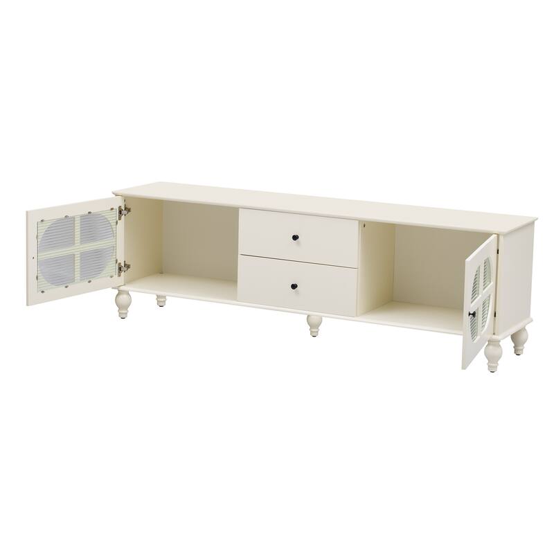 Modern Minimalist TV Stand with 2 Storage Cabinets, 2 Drawer and Cable Management for Living Room Bedroom​