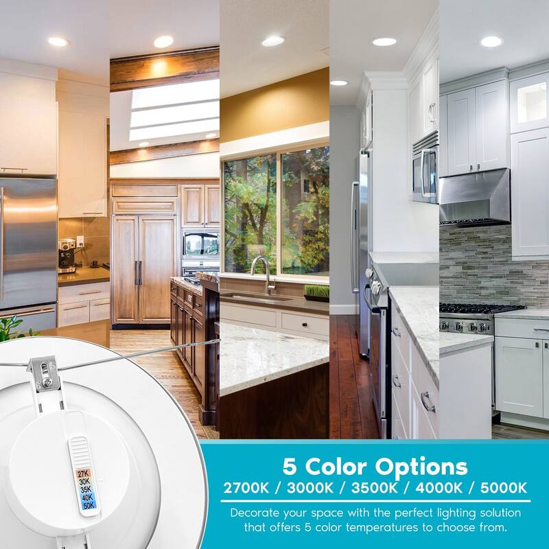 Luxrite 5/6" LED Recessed Lights, Color Selectable 2700K | 3000K | 3500K | 4000K | 5000K, Dimmable, 1100 Lumens, 6-Pack