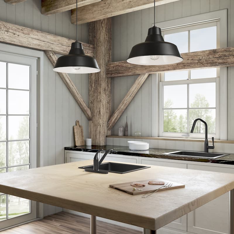 R Series 1-Light Cord Hung Classic Warehouse Satin Black - Satin Black