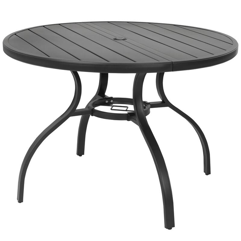 5PCS Outdoor Dining Set, 4 Wicker Chairs and Iron Table with Umbrella Hole, Black