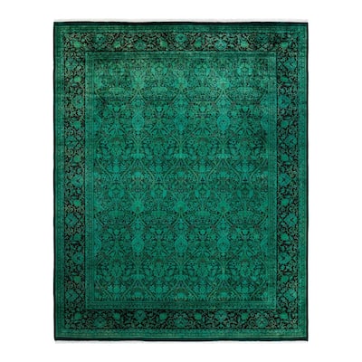 Overton Hand Knotted Wool Vintage Inspired Modern Contemporary Overdyed Green Area Rug - 8' 2" x 10' 4"
