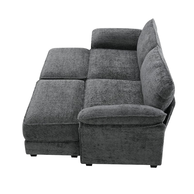 81" Chenille Modular Sectional Sofa 4-Seat Convertible Sleeper with Ottoman and Deep Seating