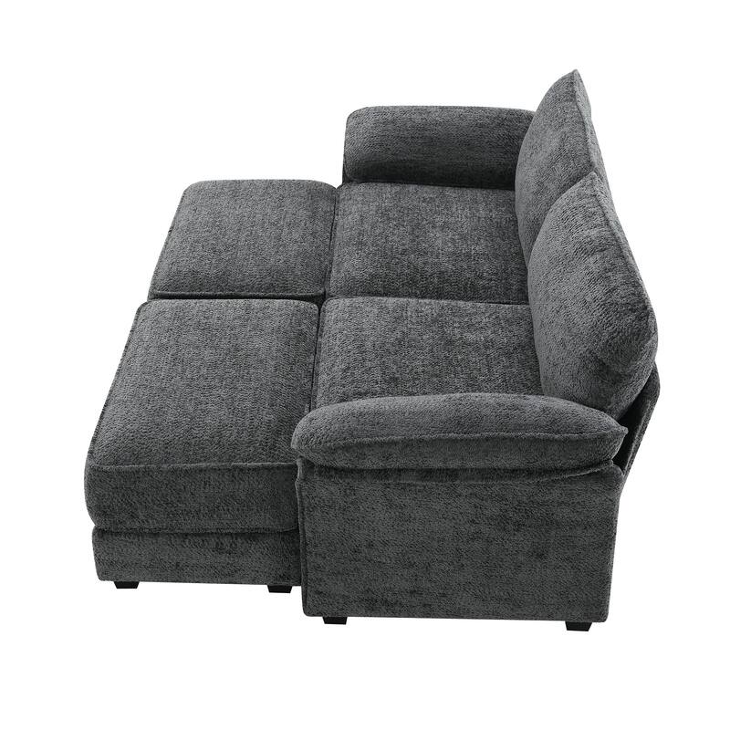 Modular Convertible Sectional Sofa Bed Set, 4 Seat Upholstered Sleeper Corner Couch, Deep-Seat Loveseat With Ottoman