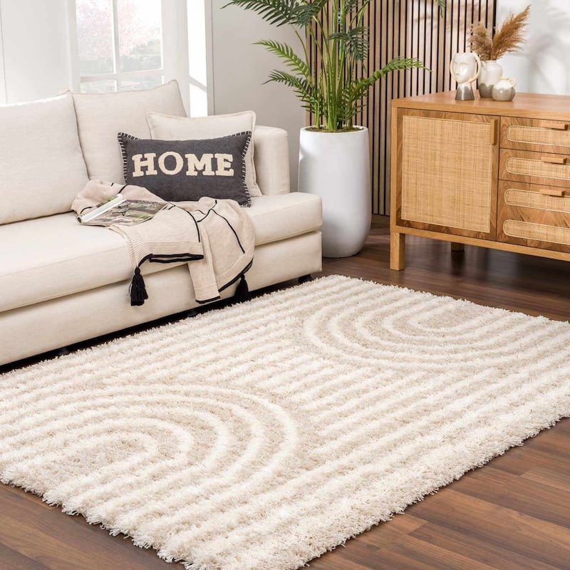 Hauteloom Calup Living Room, Bedroom Area Rug - Plush Pile - Camel, Ivory - 5'3" x 7'3" - 5'3" x 7'3" - Beige, Ivory / Emmly