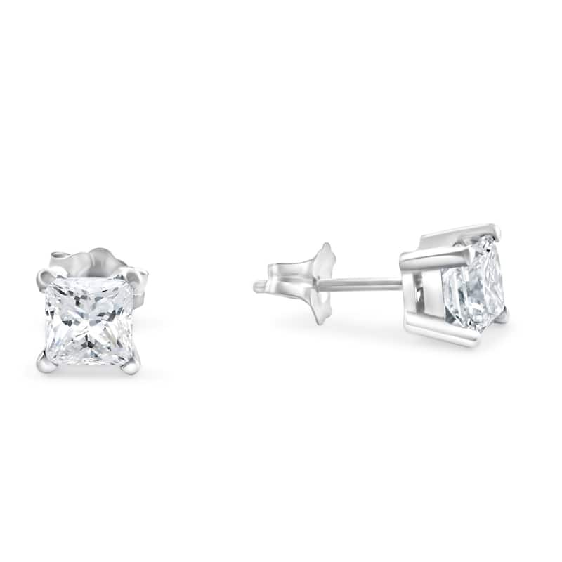 1 1/4Ct Princess Cut Diamond Studs in White or Yellow Gold Lab Grown