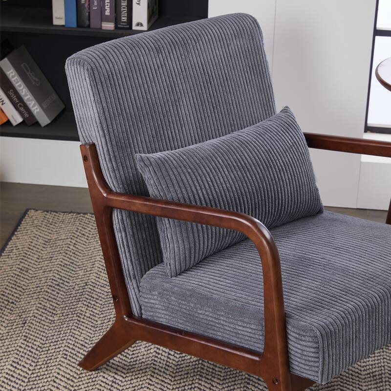 Polyester Mid-Century Armchair with Pillow & Ergonomic Support