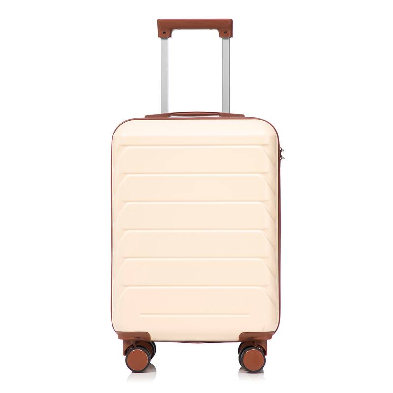 20 Inch ABS Hard Shell Travel Checked Luggage, Scratch Resistant Surface Four Multi-Directional Wheels, With Combination Lock - Beige