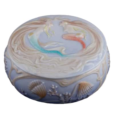 Charis 4.53" width TWO MERMAIDS TRINKET BOX multicolor Fine Porcelain
