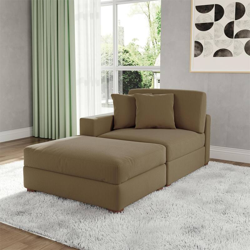 Corduroy Chaise Lounge Sofa with Ottoman for Living Room - Left - Camel/Left