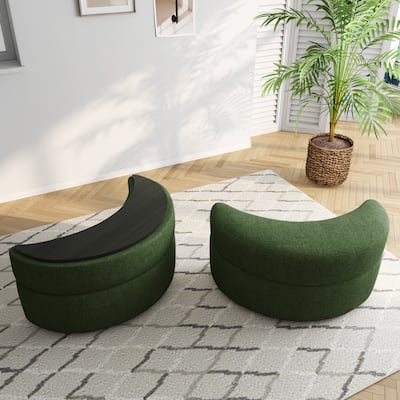 Upholstered Half Moon Storage Ottoman with Tray Set of 2