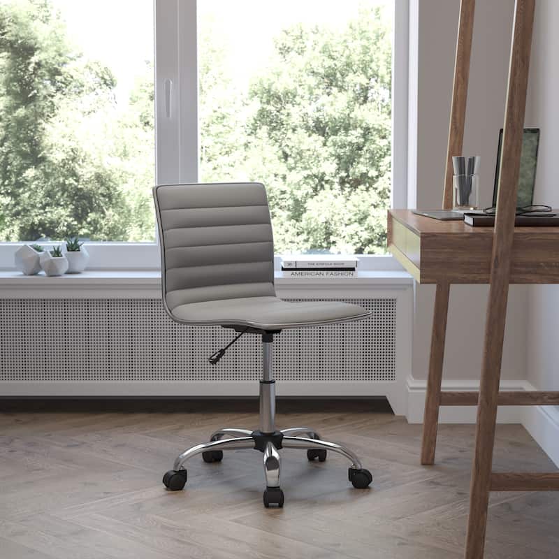 Low Back Designer Armless Ribbed Swivel Task Office Chair - Light Gray