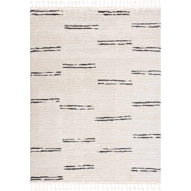Hauteloom Azana Living Room, Bedroom Area Rug - Farmhouse - High Pile - Bone,Black - 5'3" x 7'