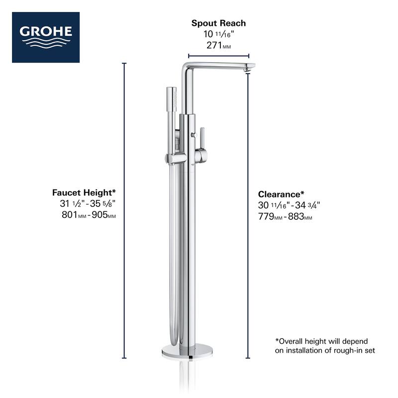 Grohe Lineare Floor Mounted Tub Filler with Built-In Diverter -
