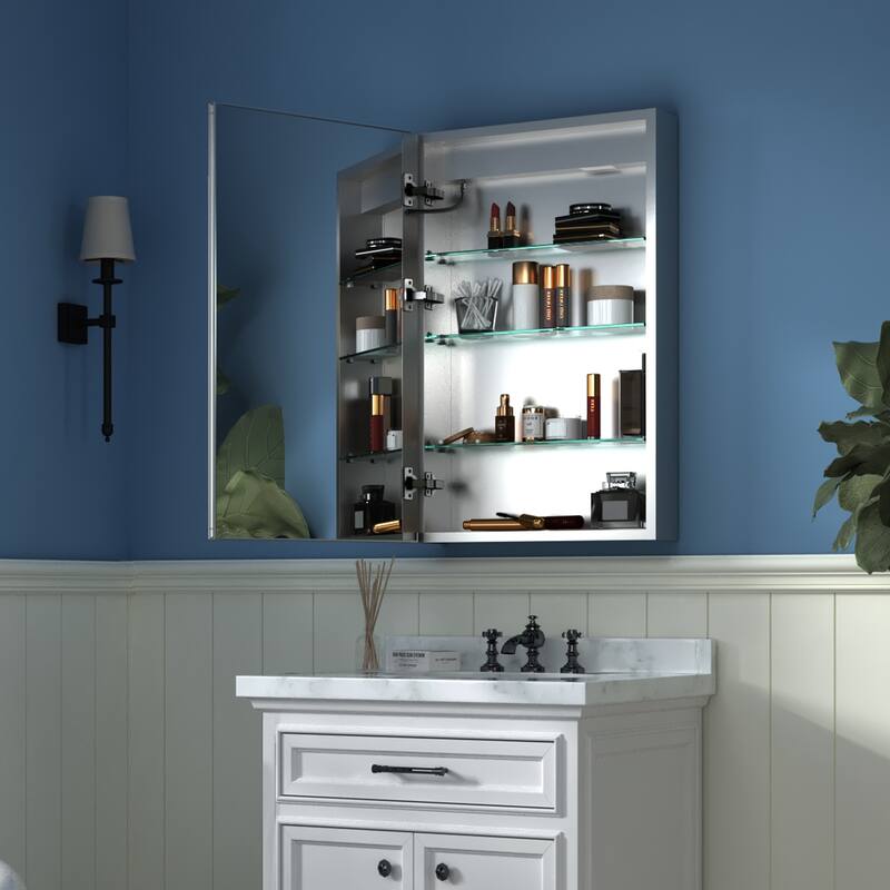 ExBrite 3 Touch Switch LED Lighted Bathroom Medicine Cabinet with Mirror, Recessed or Surface Mount, Defog, Stepless Dimming
