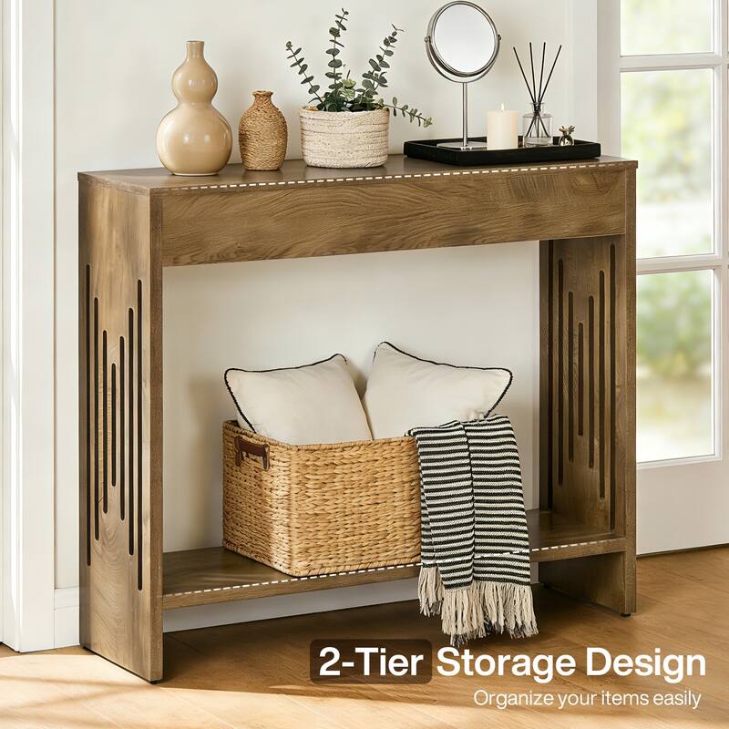 41.3-Inch Console Table Behind Couch, 2-Tier Farmhouse Sofa Table