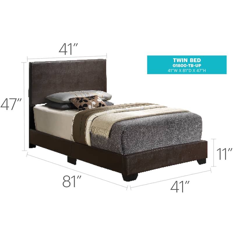 Twin Bed in Cappuccino Faux Leather, Durable and Stylish
