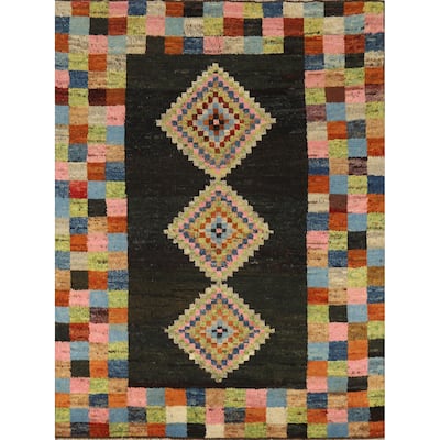 Checkered Muli-Color Moroccan Oriental Area Rug Handmade Wool Carpet - 6'0" x 7'10"