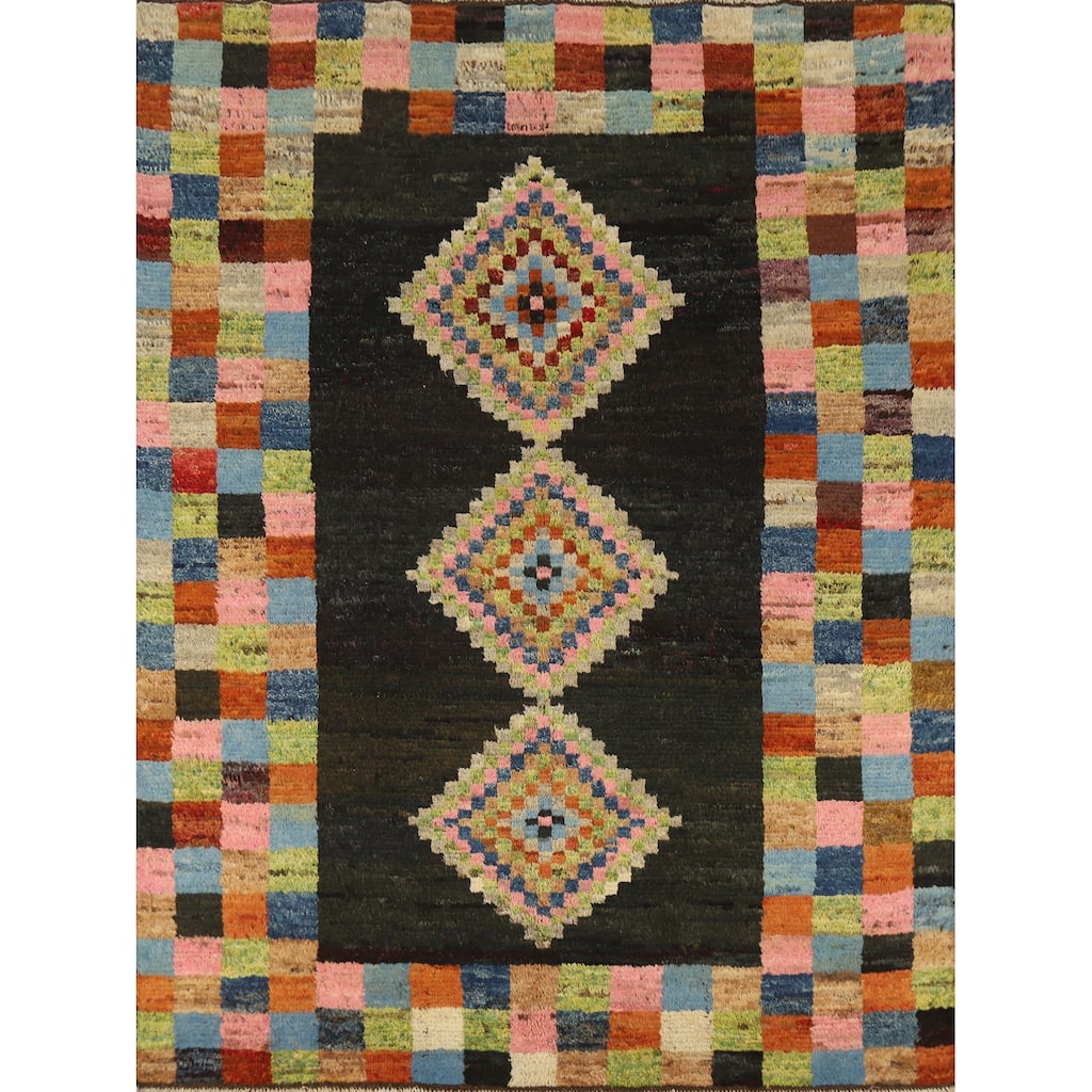 Checkered Muli-Color Moroccan Oriental Area Rug Handmade Wool Carpet - 6'0" x 7'10"