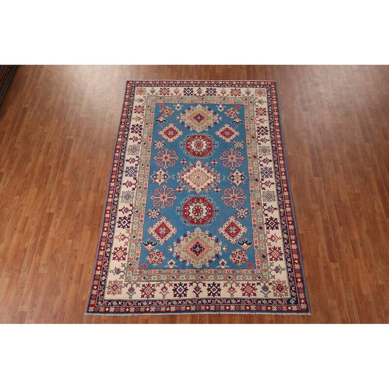 Blue Oriental Kazak Rug Hand-Knotted Wool Carpet - 6'7" x 10'0"