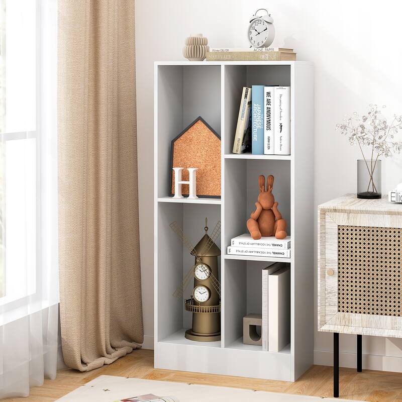 Gymax 5-Cube Bookshelf 41'' Floor Bookcase w/ 2 Anti-Tipping Kits
