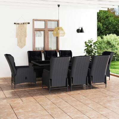 9 Piece Patio Dining Set with Cushions Poly Rattan Dark Gray