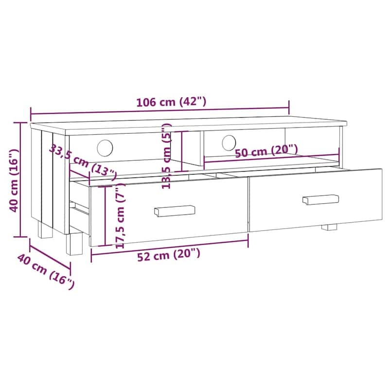 vidaXL TV Stand TV Console Sideboard TV Unit Cupboard HAMAR Solid Wood Pine - 41.7" x 15.7" x 15.7"