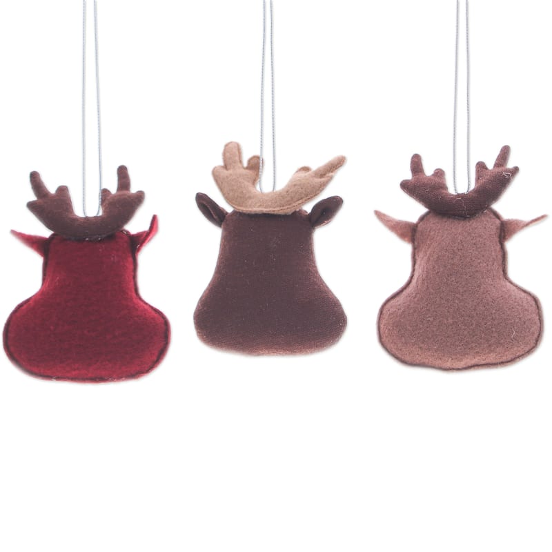 Novica Handmade Reindeer Party Felt Ornaments (Set Of 3)