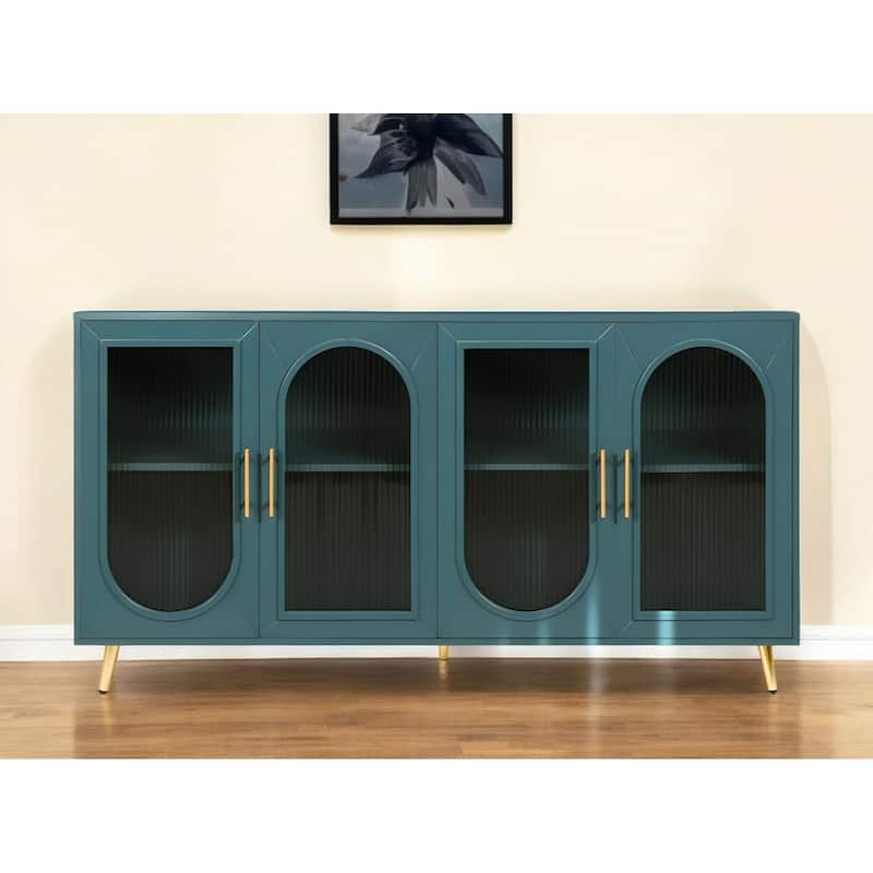 HomeRoots 60" Teal Blue Ribbed Texture Sideboard with Four Doors - 60' X '32.3' X '15.7 - 60' X '32.3' X '15.7