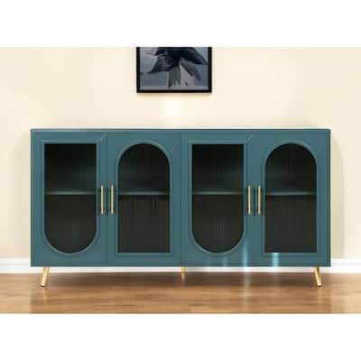 HomeRoots 60" Teal Blue Ribbed Texture Sideboard with Four Doors - 60' X '32.3' X '15.7
