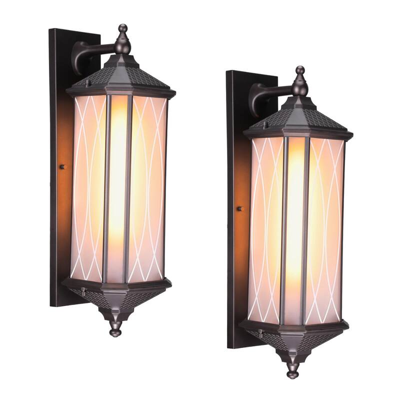 23 Inch Large Exterior Wall Lights, E26 Base, Vintage Outdoor Wall Sconce with Linear Patterned Glass, Oil Rubbed Bronze - 2pack - 2pack