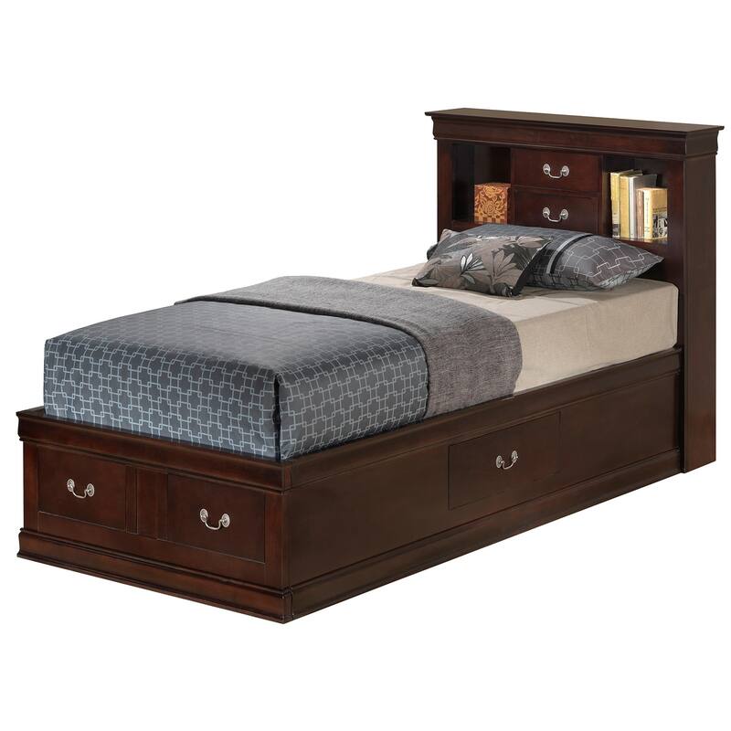 Twin Platform Bed with Drawers and Shelves - 84" - Dark Brown