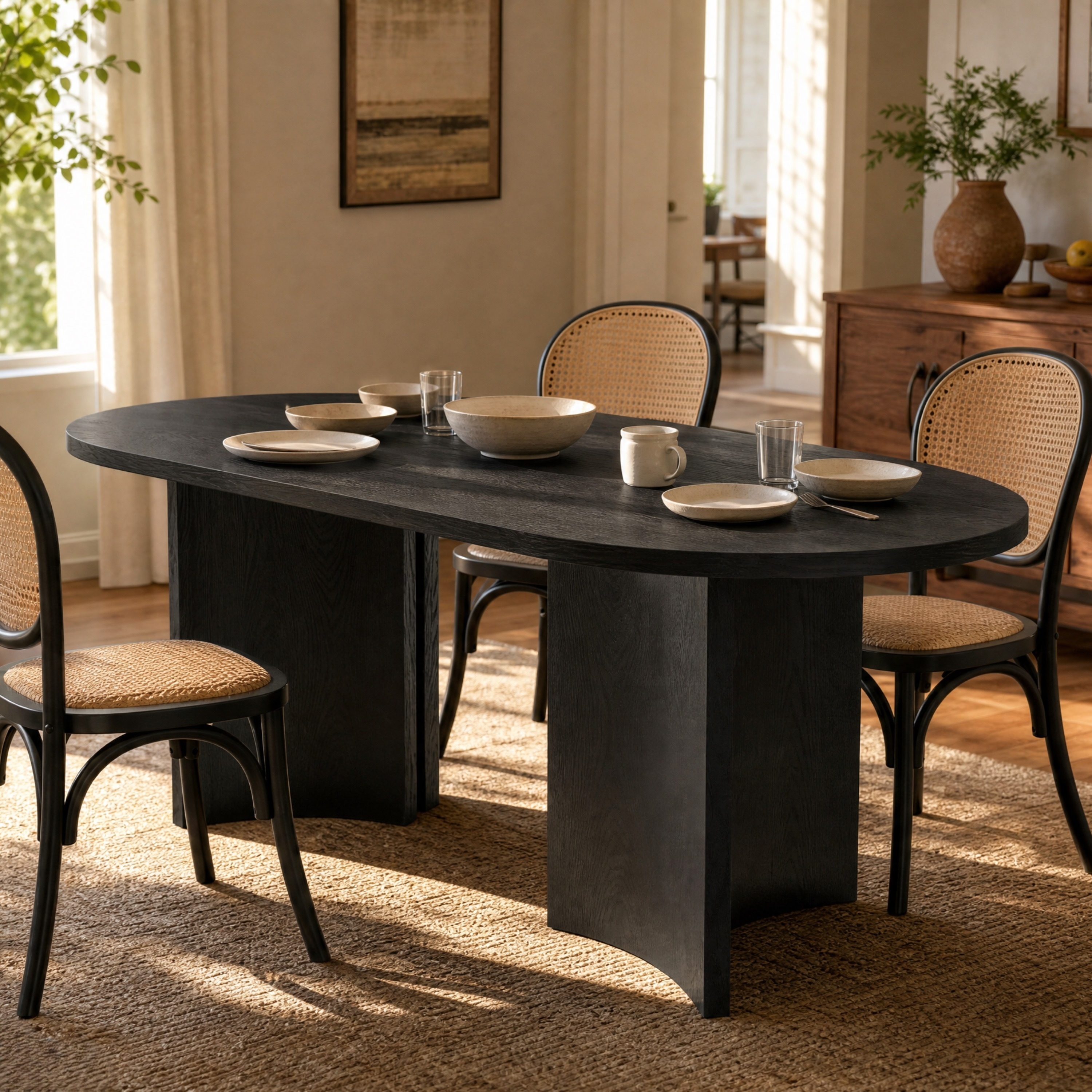 Christopher Knight Home - Ariel Oval Dining Table with Curved Legs and Wood Veneer Finish - 65.35"