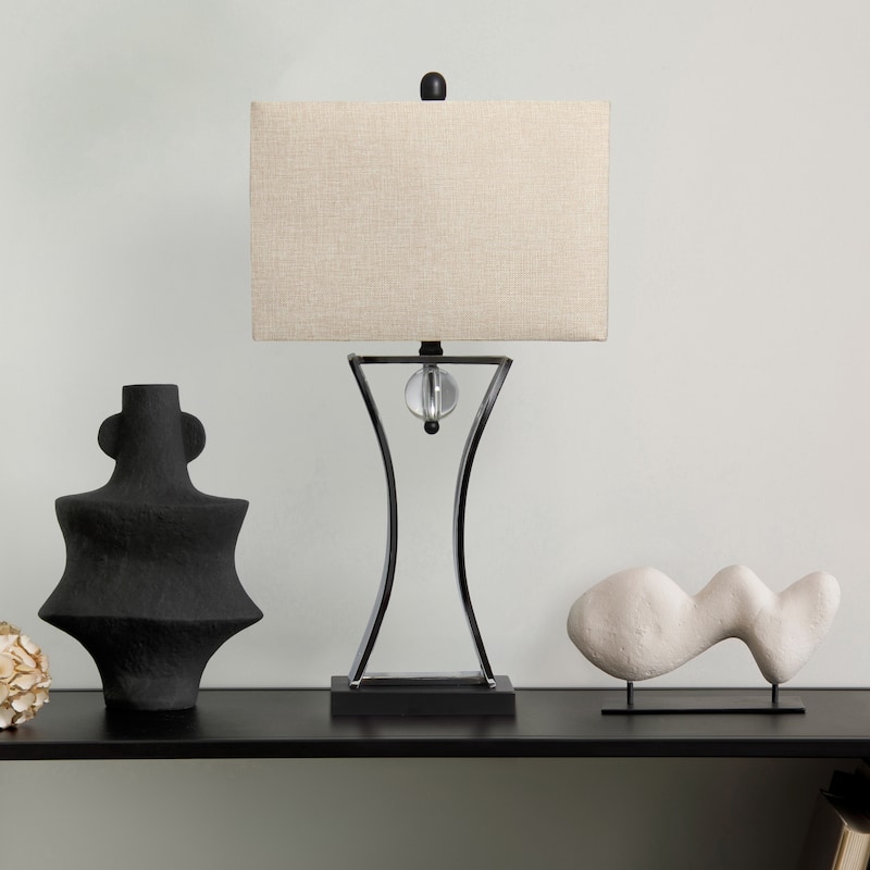 27.5" Tall Rectangular Shade Table Lamp Chrome Base 3-Way Switch Perfect for Desk or Living Room - 15”L x 8”W x 27.50”H